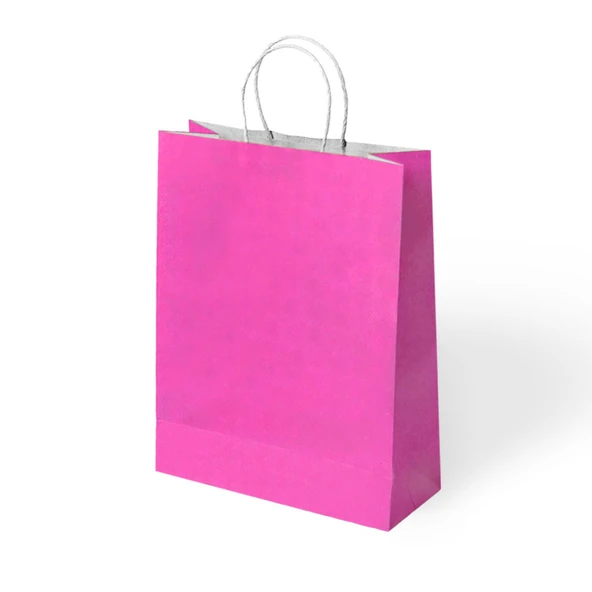 Fuşya Büküm Saplı Kraft Kağıt Çanta 31x41x12 cm Pakette 24 Ad. ürün görseli 1