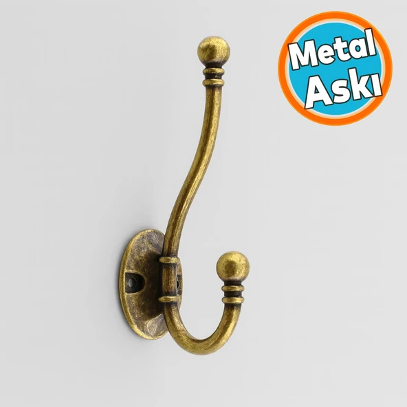 Metal Askı Antik Sarı Vestiyer Portmanto Dolap Askılığı Duvar Banyo Askılık Mutfak Elbise Askısı ürün görseli 1