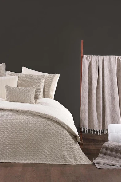 Clara Lüks Comforter 13 Parça Çeyiz Seti Bej ürün görseli 1