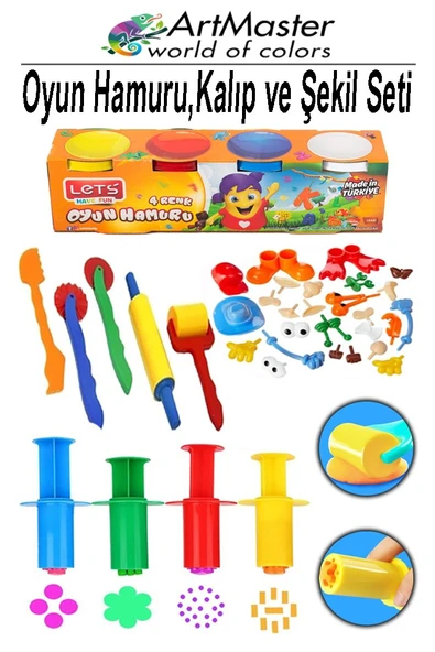 4 Renk Oyun Hamuru Lets Oyuncak Kalıp Enjektör Seti Merdane Silindir Kesici Şekiller 1 Paket Etkinlik Okul Anasınıfı ürün görseli 1