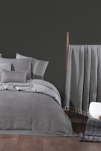 Clara Lüks Comforter 13 Parça Çeyiz Seti Gri ürün görseli 1