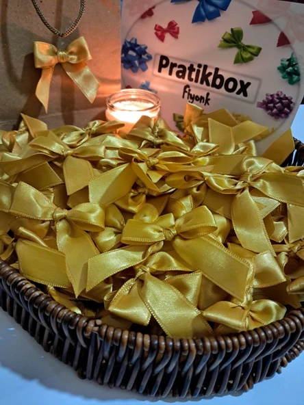 Pratikbox Fiyonk / Saten 2cm'lik / Hediyelik / Süsleme / Altın Renk / 50 Adet ürün görseli 1