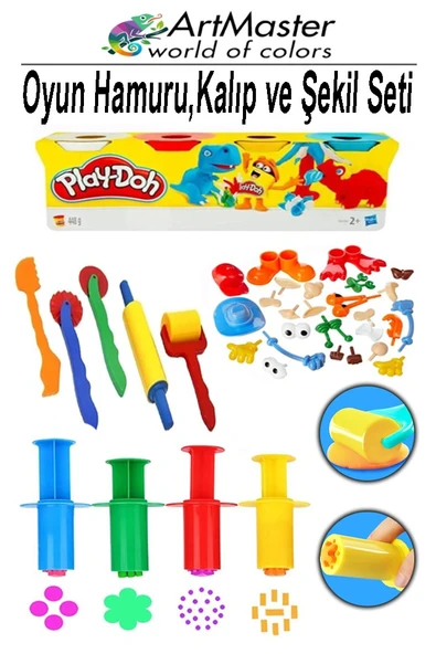 4 Renk Oyun Hamuru Play-Doh Oyuncak Kalıp Enjektör Seti Merdane Silindir Kesici Şekiller 1 Paket Etkinlik Okul Anasınıfı ürün görseli 1