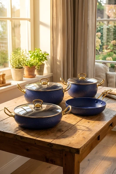 7 Parça Atlas Granit Tencere ve Tava Seti  20 cm 2.5L 24 cm 4.5L 26 cm Basık 3L 26 cm Tava ürün görseli 1