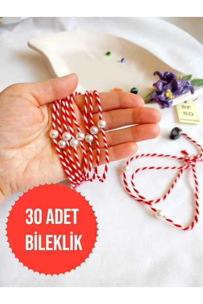 30 ADET İNCİ BONCUKLU MARTENİÇKA BİLEKLİK KREM ŞANS BEREKET ARKADAŞ SEVGİLİ EŞ ÇOCUK HEDİYE ürün görseli 1