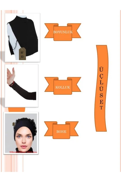 Boyunluk , Bone (SİLİKONLU FIRFIRLI KAYMAZ BONE), Kolluk (ÜÇLÜ SET)siyah Hijab Tesettür ürün görseli 1