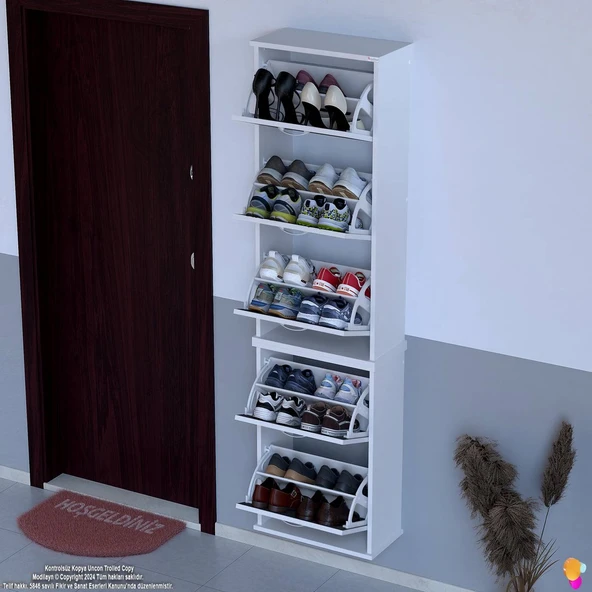 Modilayn VARBİ UMAY' 2 Li Asma Kapı Önü 52x193x25,5 cm’ lik 5 Düşer Kapak 10 Göz Bölmeli Ayakkabılık ürün görseli 1