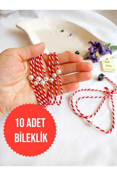 10 ADET İNCİ BONCUKLU MARTENİÇKA BİLEKLİK KREM ŞANS BEREKET ARKADAŞ SEVGİLİ EŞ ÇOCUK HEDİYE ürün görseli 1
