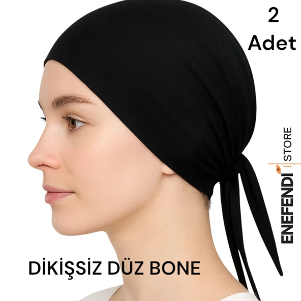 BONE FIRFIRSIZ HİJAB, TESETTÜR BONE, SİYAH PENYE DİKİŞSİZ DÜZ RAHAT BONE 2 ADET ürün görseli 1