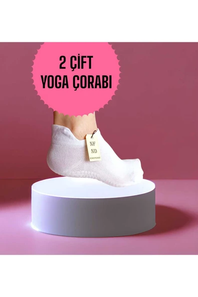 2 ÇİFT YOGA PİLATES TAVAF ÇORABI DİKİŞSİZ KADIN KAYMAZ SİLİKON TABAN PAMUKLU ÇORAP PATİK BİLEK BEYAZ ürün görseli 1