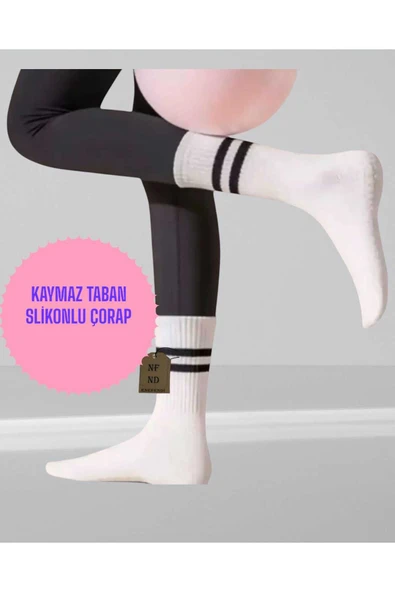 YOGA PİLATES ÇORABI TIRTIKLI KADIN KAYMAZ SİLİKON TABAN PAMUKLU SOKET TENİS ÇORAP ALTI HAVLULU BEYAZ ürün görseli 1