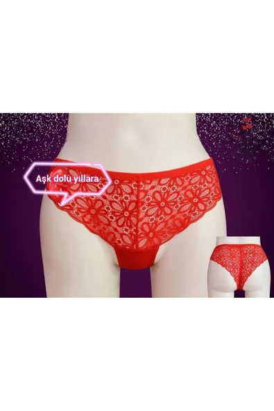 YILBAŞI DANTELLİ GÜPÜRLÜ KIRMIZI  NOEL HEDİYE PAKETLİ  KÜLOT  38-40 İÇÇAMAŞIRI ürün görseli 1
