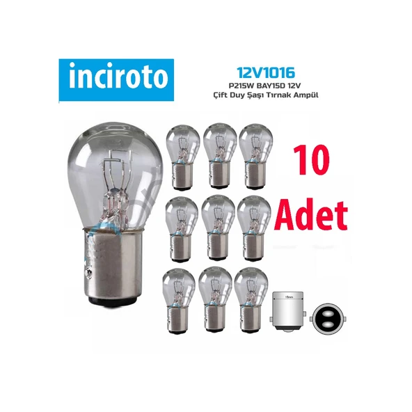 1016 Ampul 12V Çift Duy Şaşı Tırnak 10 Adet Ampül ürün görseli 1