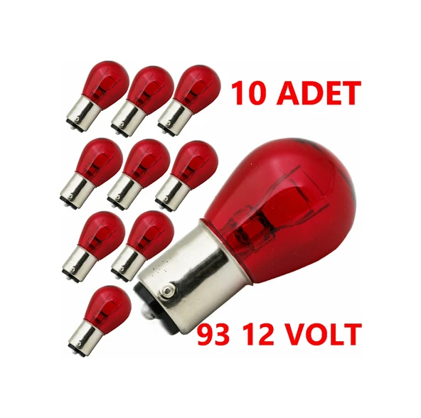 93 Kırmızı Ampul 12V Kırmızı Sinyal Ampulu Kırmızı 10 Adet ürün görseli 1