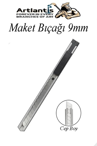 Maket Bıçağı 9mm Metal Cep Boy Falçata Kaymaz Kilitli 9mm Bıçaklı Paslanmaz Dar Maket Bıçağı Metal Küçük Boy Falçata ürün görseli 1