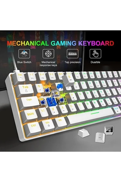 Blue Switch Mini Rgb Oyun Klavyesi Gaming Mekanik 62 Tuşlu 18 Rgb Led Usb Type-c Kablo ürün görseli 1