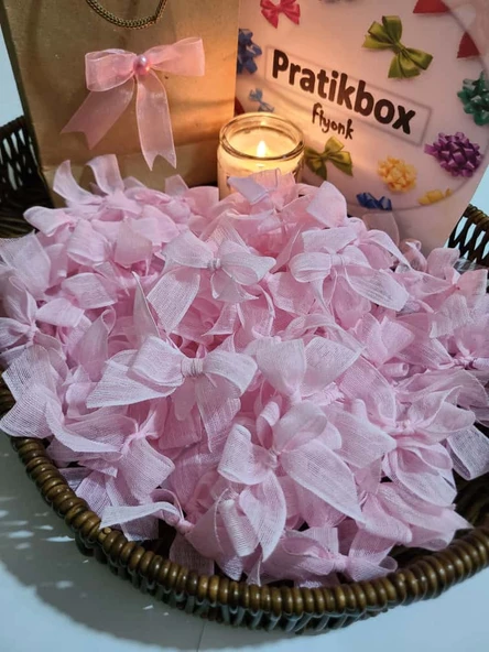 Pratikbox Keten Orta Boy Fiyonk / 1,5 cm'lik / Hediyelik / Süsleme / Pembe Renk / 50 Adet ürün görseli 1