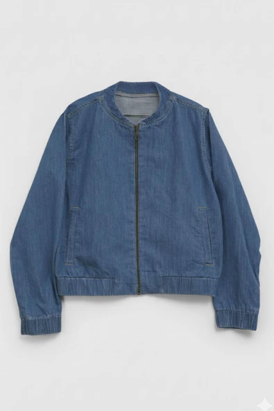 Kadın Mavi Bomber Denim Ceket - Resim 2