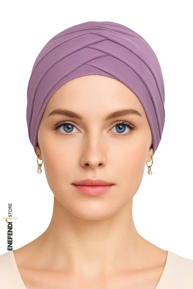 Üçbantlı Bone Hijab Tesettür Yarım Bone Şık Hazır Çapraz Türban Dış Bone Leylak Sandy Kumaş ürün görseli 1