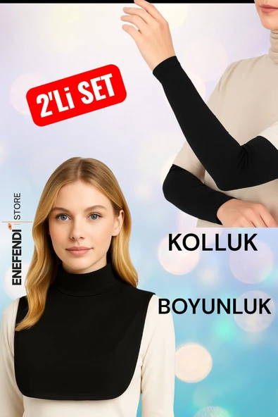 BOYUNLUK KOLLUK İKİLİ SET SİYAH HİJAB TESETTÜR ürün görseli 1