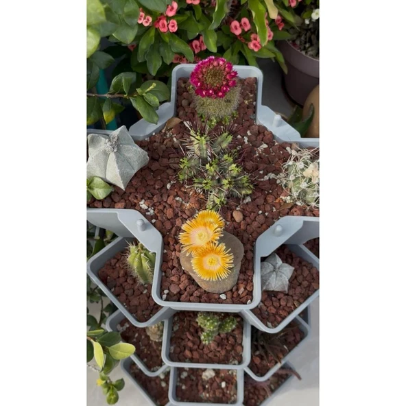 Yonca Bahçe Kulesi - Gri 6 Katlı Saksı - Resim 5