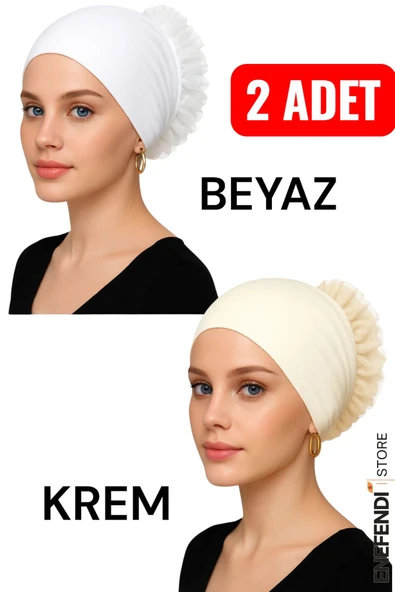 2 Adet Silikonlu Fırfırlı Bone Kaymaz Likralı Dikişsiz Krem Beyaz | Konforlu Şık Pratik Bone ürün görseli 1