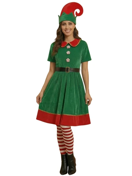Noel Elf Yetişkin Kadın Kostümü ürün görseli 1