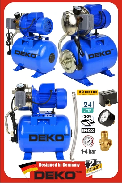 1.5HP Özel Paslanmaz Jet Motorlu Su Motoru + 24Lt Tanklı Hidrofor Seti 4Kat 4Daire Full Bakır Sargı ürün görseli 1
