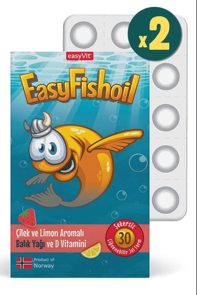 EasyFishoil Çocuk Çilek ve Limon Aromalı 30 Çiğneme Tableti 2 Adet ürün görseli 1