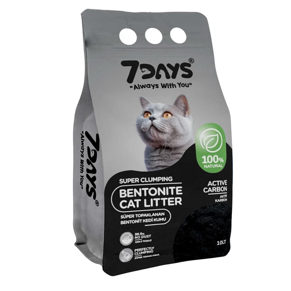 7Days Aktif Karbonlu Bentonit Kedi Kumu 10 Lt ürün görseli 1