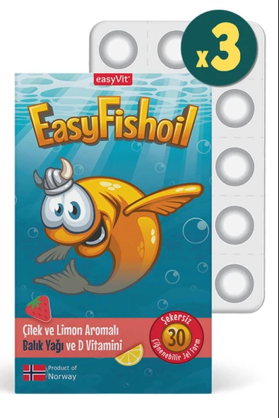 EasyFishoil Çocuk Çilek ve Limon Aromalı 30 Çiğneme Tableti 3 Adet ürün görseli 1