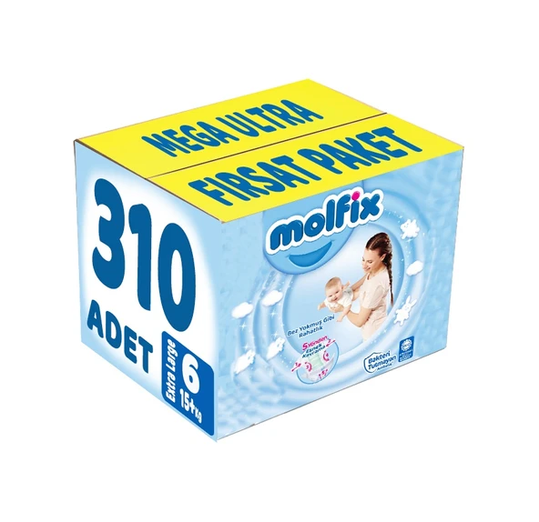 Molfix Bebek Bezi 6 Numara Xlarge Mega Ultra Fırsat Paketi 310 Adet 5'li ürün görseli 1