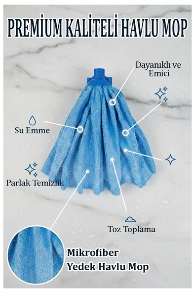 Mikrofiber Mavi Mop Paspas Yedek Ucu 1 Adet Kaliteli Mikrofiber Parke Mermer Seramik Fayans Paspas Laminant Temizlik ürün görseli 1
