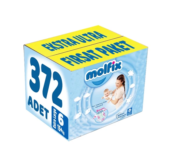Molfix Bebek Bezi 6 Numara Xlarge Ekstra Ultra Fırsat Paketi 372 Adet 6'lı ürün görseli 1