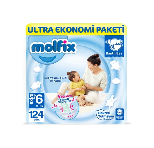 Molfix Bebek Bezi 6 Numara Xlarge Ultra Ekonomi Paketi 124 Adet ürün görseli 1