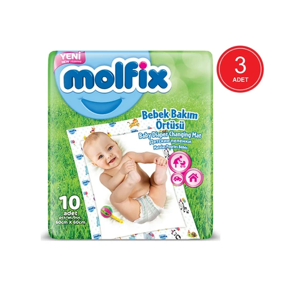 Molfix Bebek Bakım Örtüsü 60 x 60 CM 3 x 10 Adet Çok Renkli ürün görseli 1