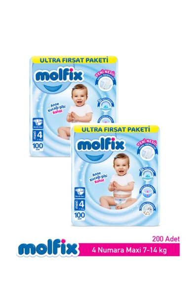 Molfix Bebek Bezi Ultra Fırsat Paketi Maxi 4 Numara 100 Adet X 2 Paket ürün görseli 1