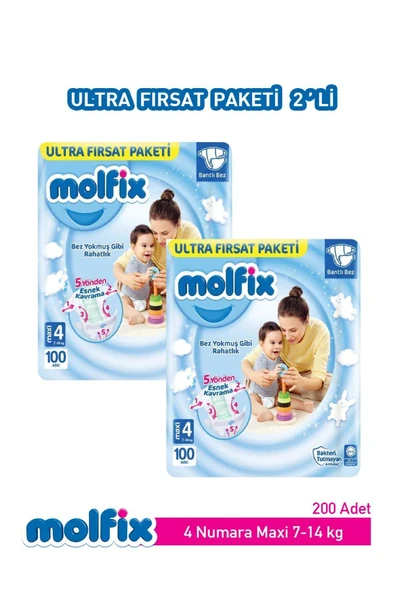 Molfix Bebek Bezi Ultra Fırsat Paketi Maxi 4 Numara 100 Adet X 2 Paket ürün görseli 1