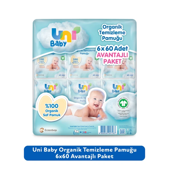 Uni Baby Bebek Temizleme Pamuğu 6 x 60'lı ürün görseli 1
