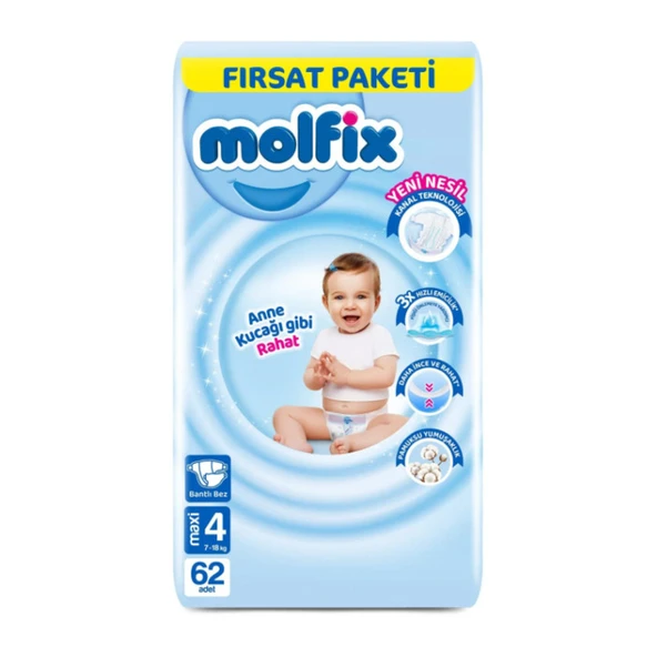 Molfix Bebek Bezi Fırsat Paketi 4 Beden 7-14 Kg 62 'li ürün görseli 1