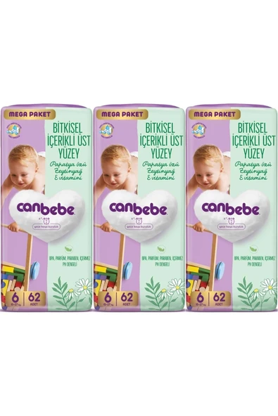 Canbebe Bebek Bezi Beden:6 (15-27KG) Exstra Large 186 Adet Mega Aylık Fırsat Pk ürün görseli 1