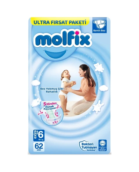 Molfix Bebek Bezi 6 Numara Xlarge Aylık Ultra Fırsat Paketi 186 Adet 3'lü ürün görseli 1