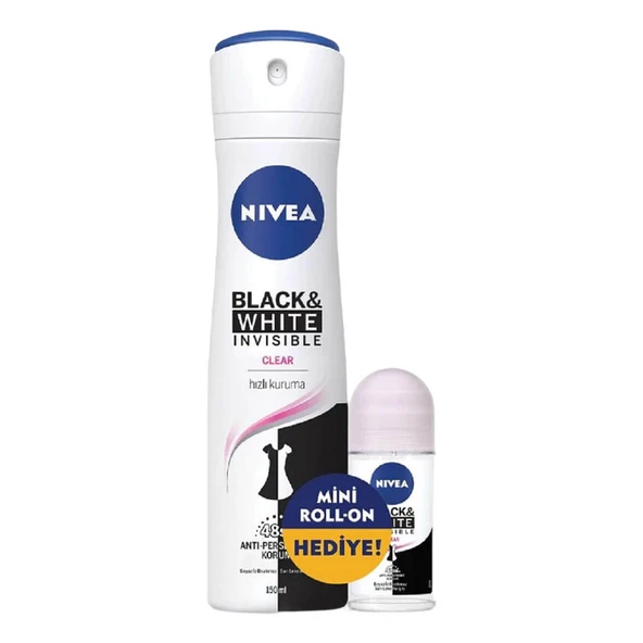 NIVEA Invisible Black & White Clear Deodorant Sprey 150 Ml + Roll-on 50 Ml ürün görseli 1