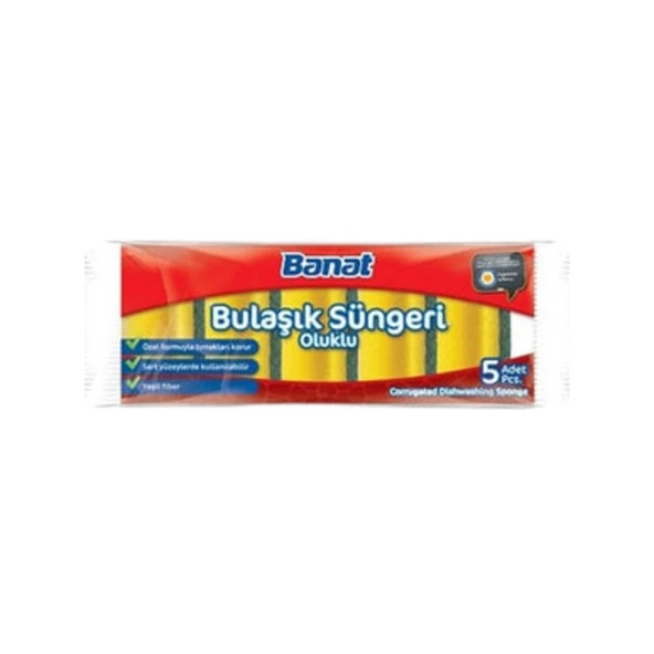 Banat Bella Oluklu Bulaşık Süngeri 5'li Paket ürün görseli 1