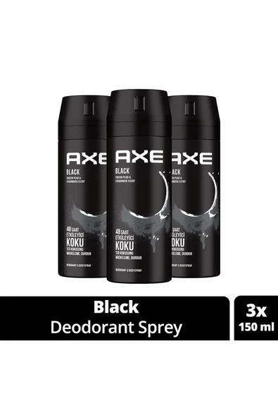 Axe Erkek Deodorant & Bodyspray Black 48 Saat Etkileyici Koku Vücut Spreyi 150 ml X3 Adet ürün görseli 1