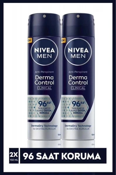 NIVEA Men Derma Control Clinical Erkek Sprey Deodorant 150ml,96 Saat Üstün Koruma X2 Adet ürün görseli 1