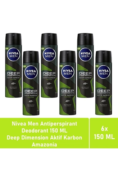 NIVEA Men Deodorant Deep Dimension Amazonia 150 ML - 6'lı Avantaj Paketi ürün görseli 1