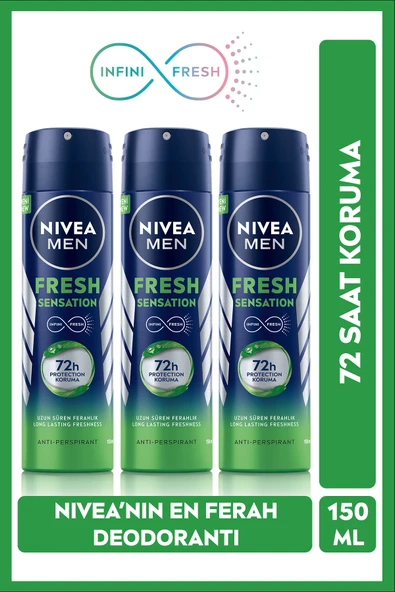 NIVEA Men Fresh Sensation Sprey Deodorant 150 ml X3,72 Saat Anti-perspirant Koruma,uzun Süren Ferahl ürün görseli 1