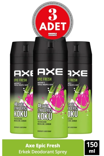 Axe Erkek Deodorant & Bodyspray Epic Fresh 48 Saat Etkileyici Koku 150 ml 3 ADET ürün görseli 1