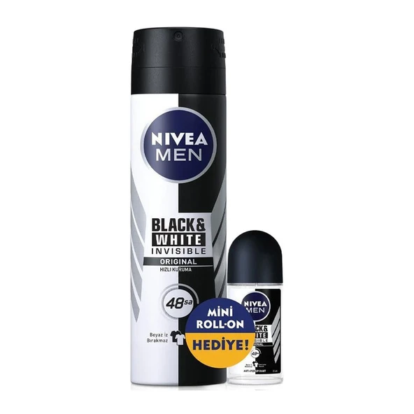 NIVEA MEN Invisible Black & White Original Deodorant Sprey 150 Ml + Roll-on 50 Ml ürün görseli 1